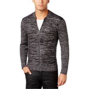 I.N.C Mens Manchester Heathered Mixed Cardigan Sweater, Black, NWT